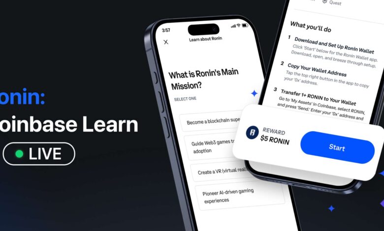 Coinbase And Ronin Launches Learn & Earn With $ron Rewards